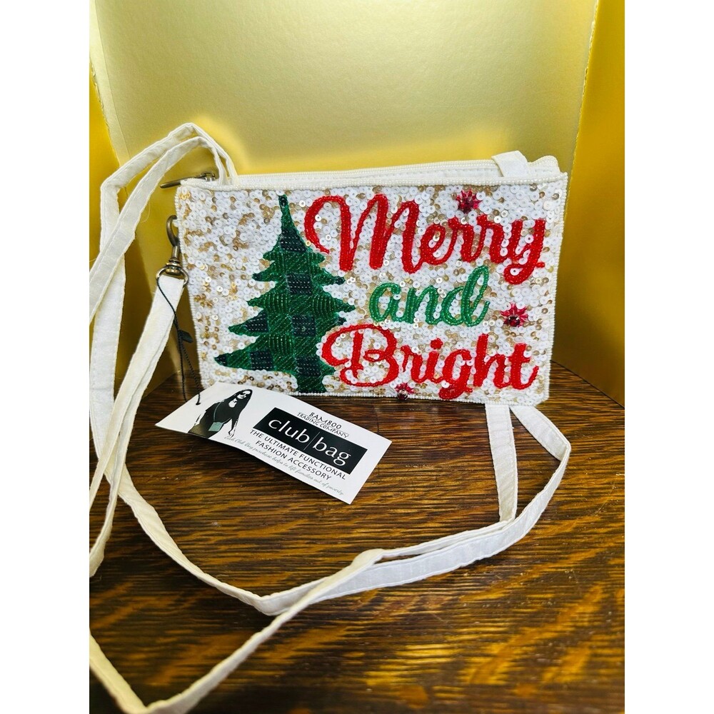 NWT Bamboo Trading Co "Merry and Bright" Beaded Holiday Crossbody Club Bag